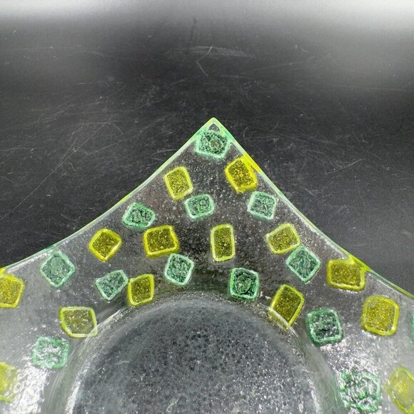 Square Fused Art Glass Dish Plate Whimsical Decor Textured Dish Hand Crafted Vtg - Picture 7 of 15